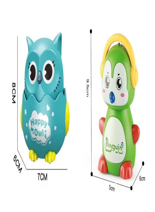 IndusBay® Set of 3, Cute Sliding Press & Release Owl, Squirrel & Penguin Inertia Press Run Slide Mini Cartoon Animal Wind Up Toys Birthday Return Gift for Toddler Boy Girls, Multicolor - Image 2